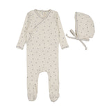 Lilette Cherry Scallop Footie And Hat Set - Cream/Blue