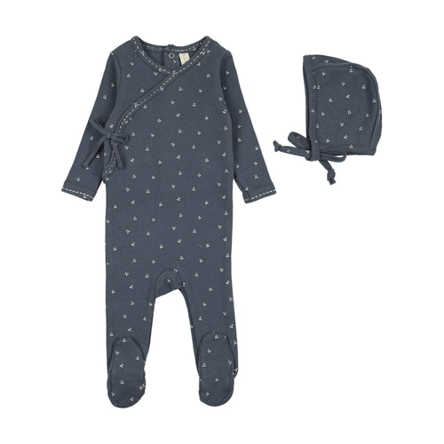 Lilette Cherry Scallop Footie And Hat - Off Navy