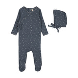 Lilette Cherry Scallop Footie And Hat - Off Navy