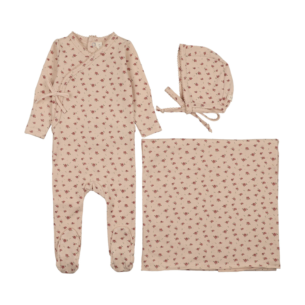 Lilette Printed Wrapover Layette Set - Petal