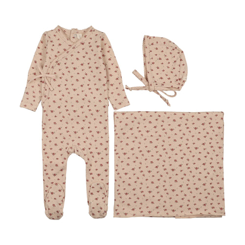 Lilette Printed Wrapover Layette Set - Petal