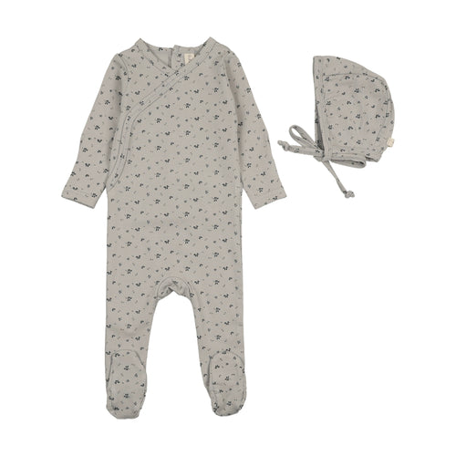 Lilette Printed Wrapover Footie And Hat Set - Pale Blue