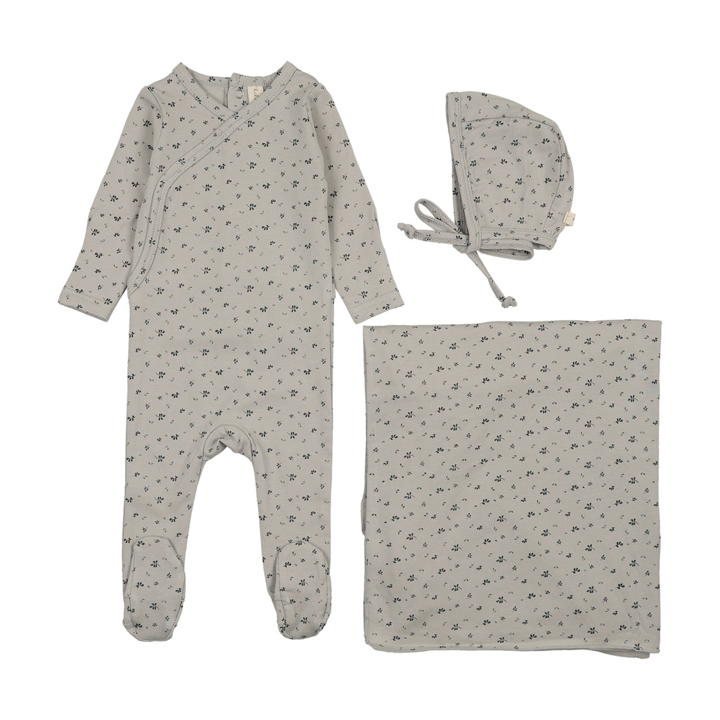 Lilette Printed Wrapover Layette Set - Pale Blue