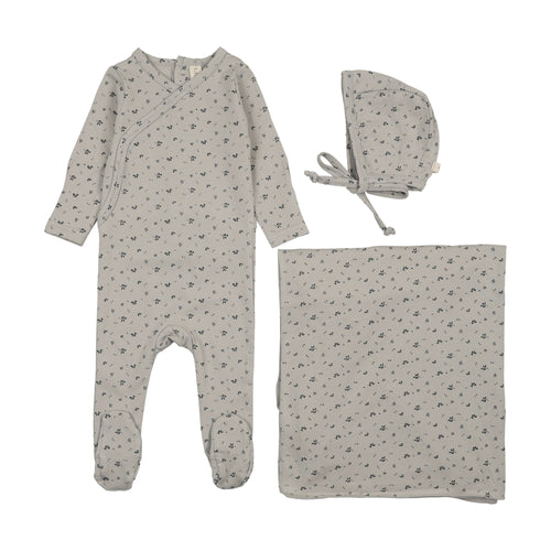 Lilette Printed Wrapover Layette Set - Pale Blue
