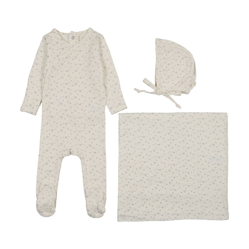 Lilette Printed Wrapover Layette Set - Cream/Blue