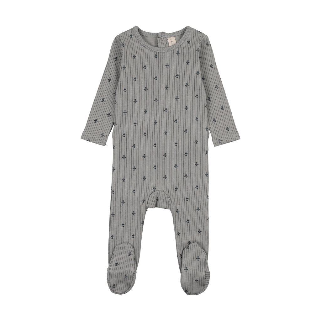 Lilette Striped Planes Footie - Light Blue/Off Navy