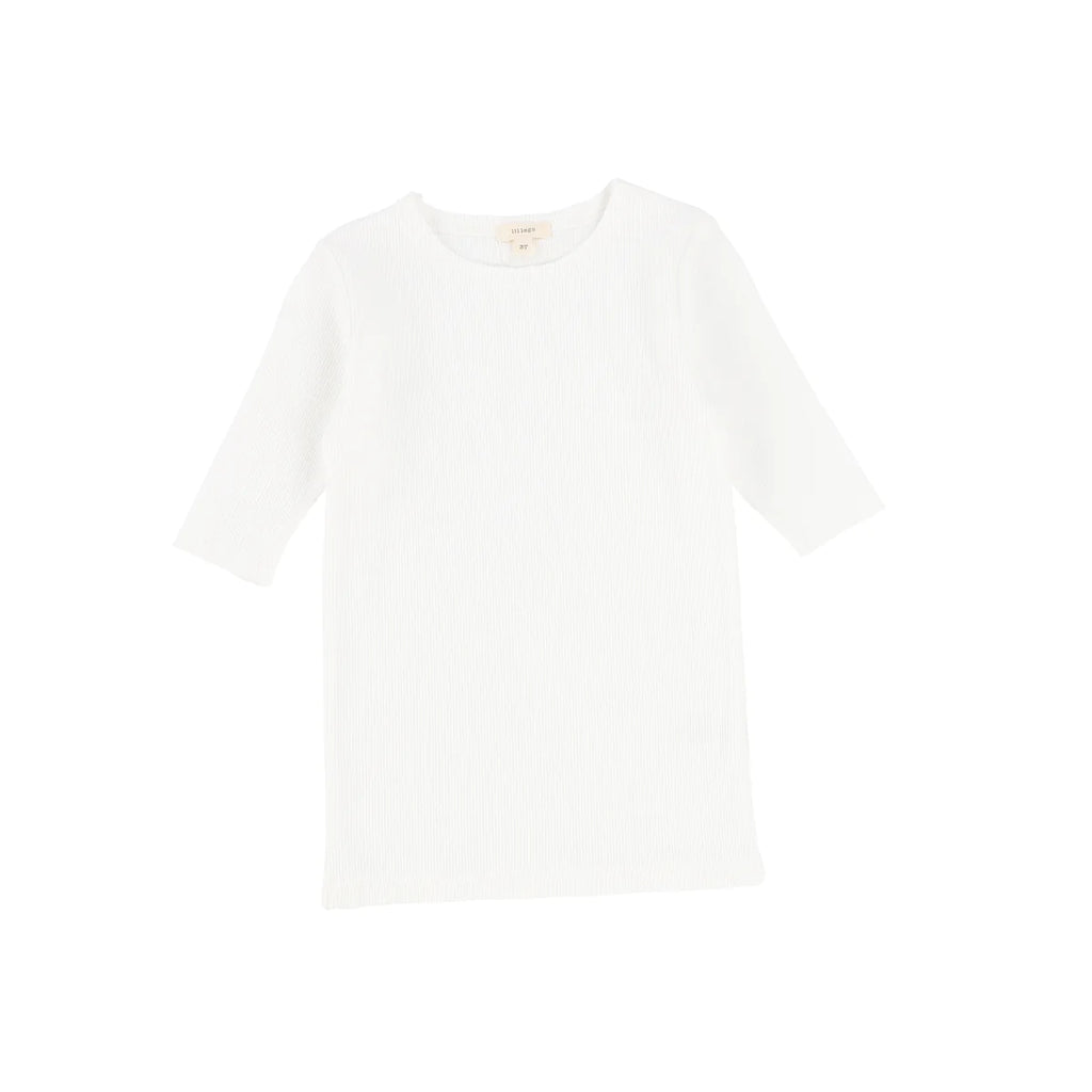 Lil Legs Ribbed Tee Three Quarter Sleeve - Pure White