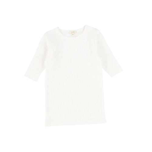 Lil Legs Ribbed Tee Three Quarter Sleeve - Pure White