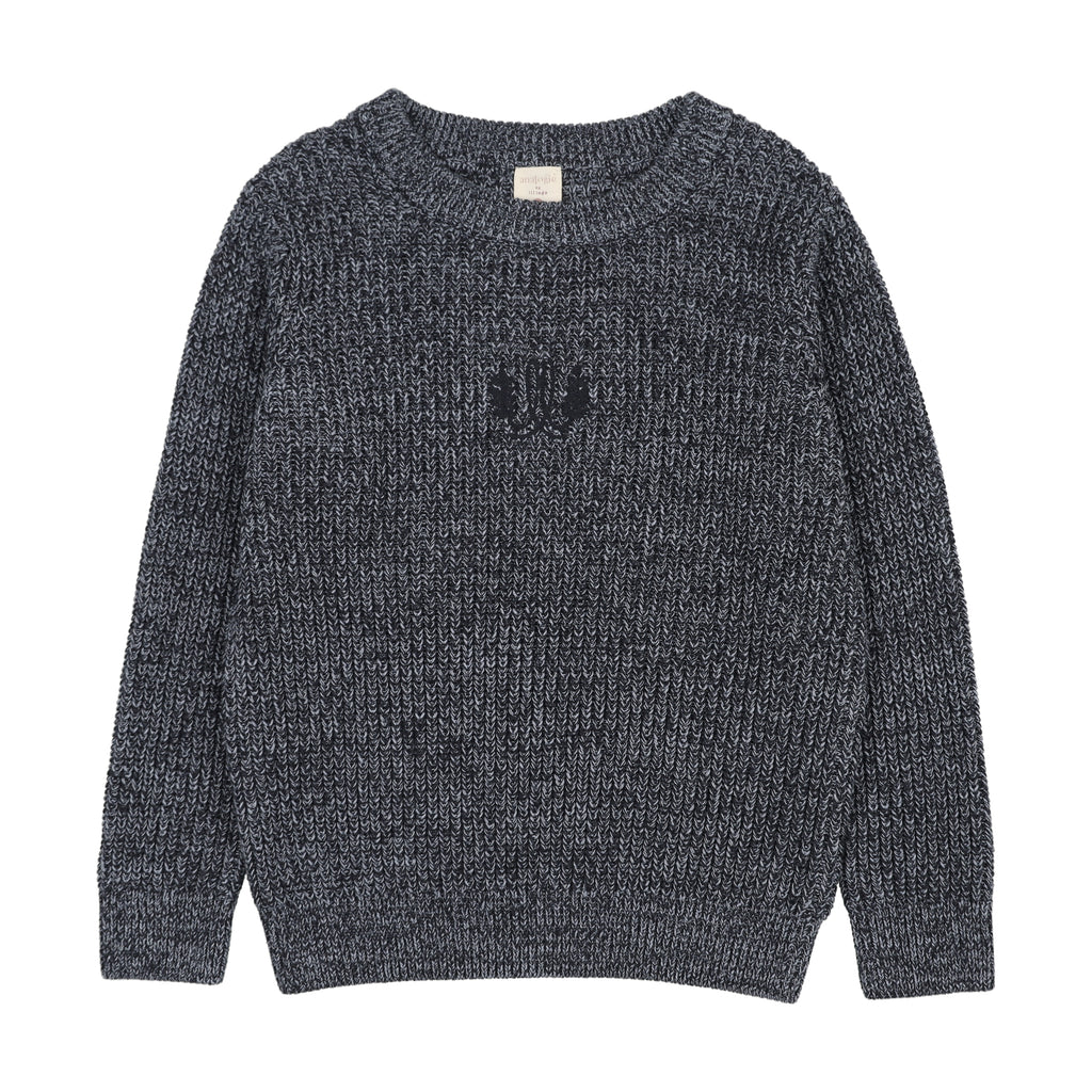 Lil Legs Marled Boys Crew Neck Sweater - Navy