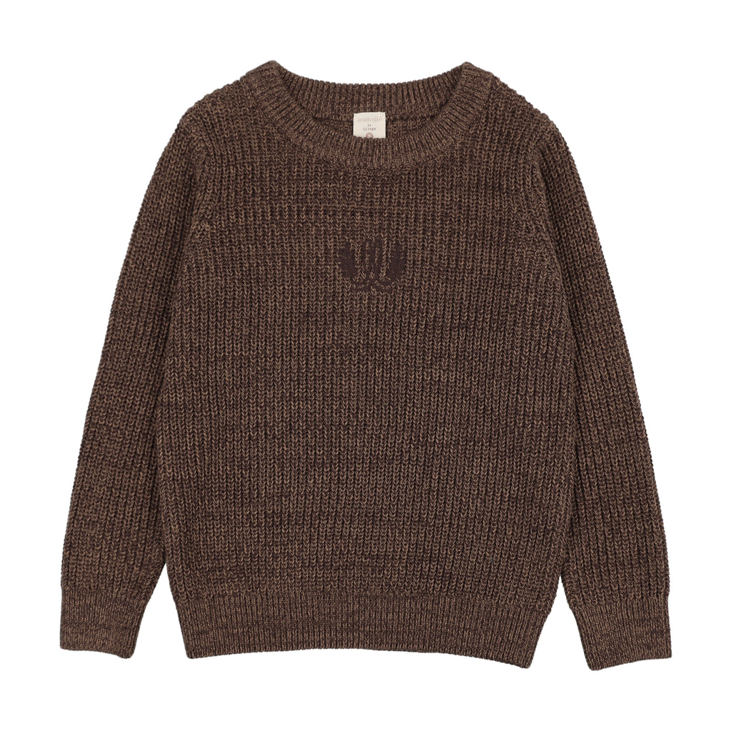 Lil Legs Marled Boys Crew Neck Sweater - Chocolate Brown
