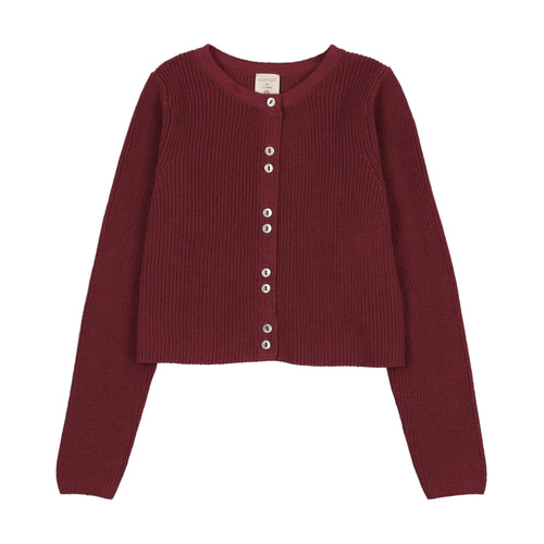 Lil Legs Fine Knit Cardigan - Deep Red