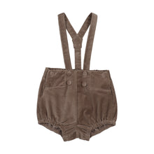 Load image into Gallery viewer, Lil Legs Velvet Gathered Suspender Shorts - Misty Oat