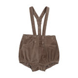 Lil Legs Velvet Gathered Suspender Shorts - Misty Oat