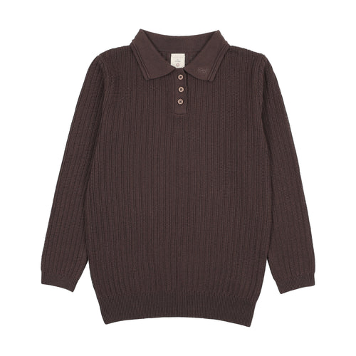 Lil Legs Boys Knit Polo - Chocolate Brown