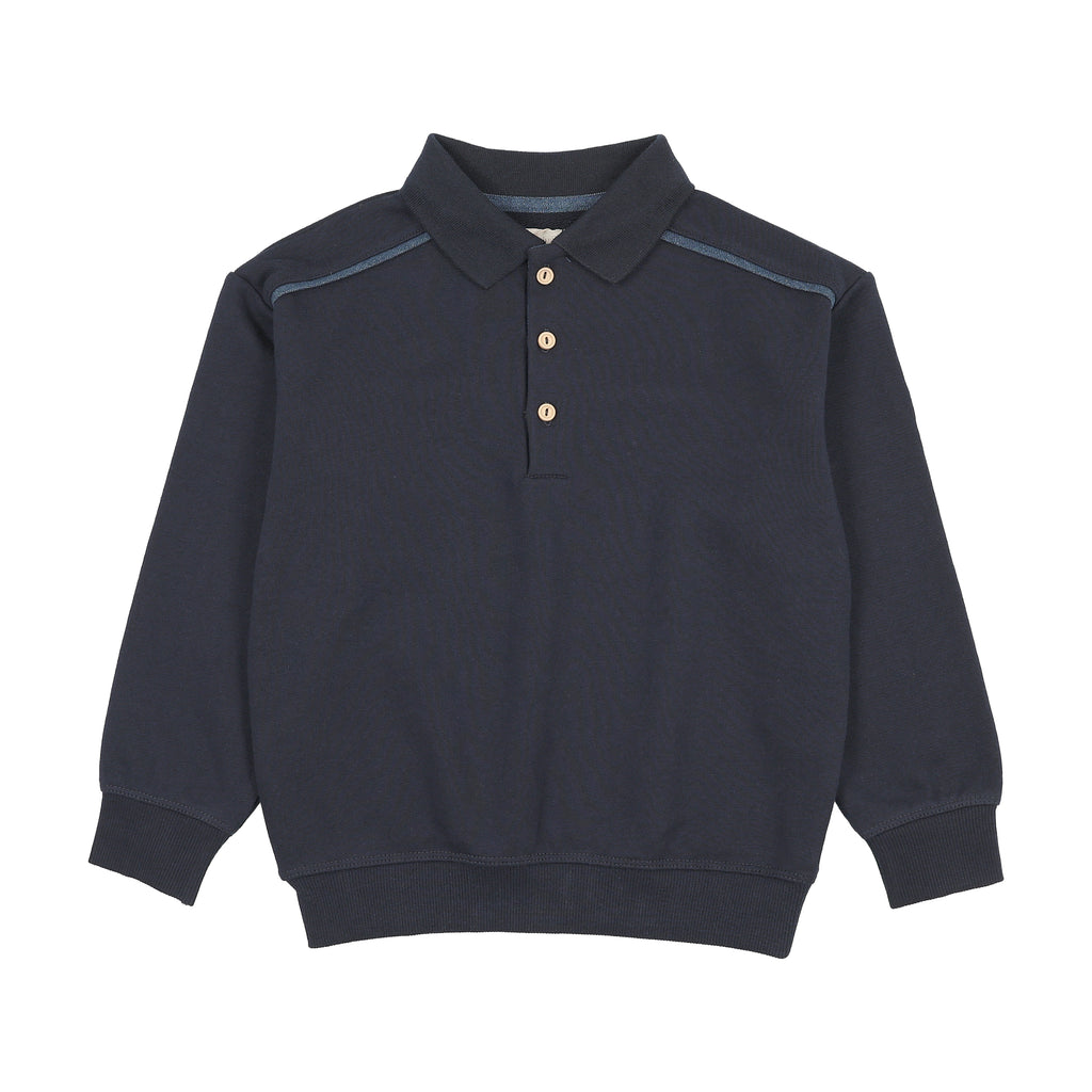 Lil Legs Denim Trim Polo Sweatshirt - Navy