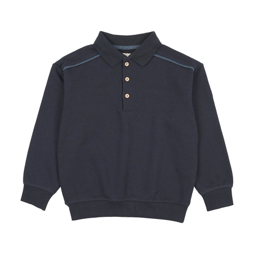 Lil Legs Denim Trim Polo Sweatshirt - Navy