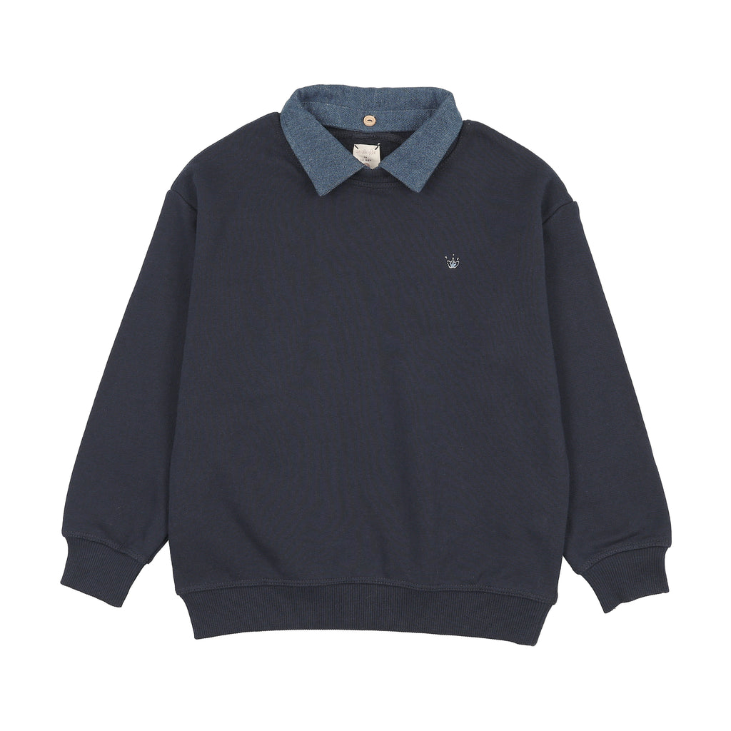 Lil Legs Denim Removable Collar Sweatshirt - Navy