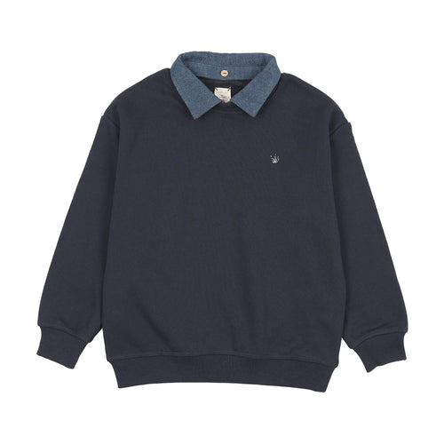Lil Legs Denim Removable Collar Sweatshirt - Navy