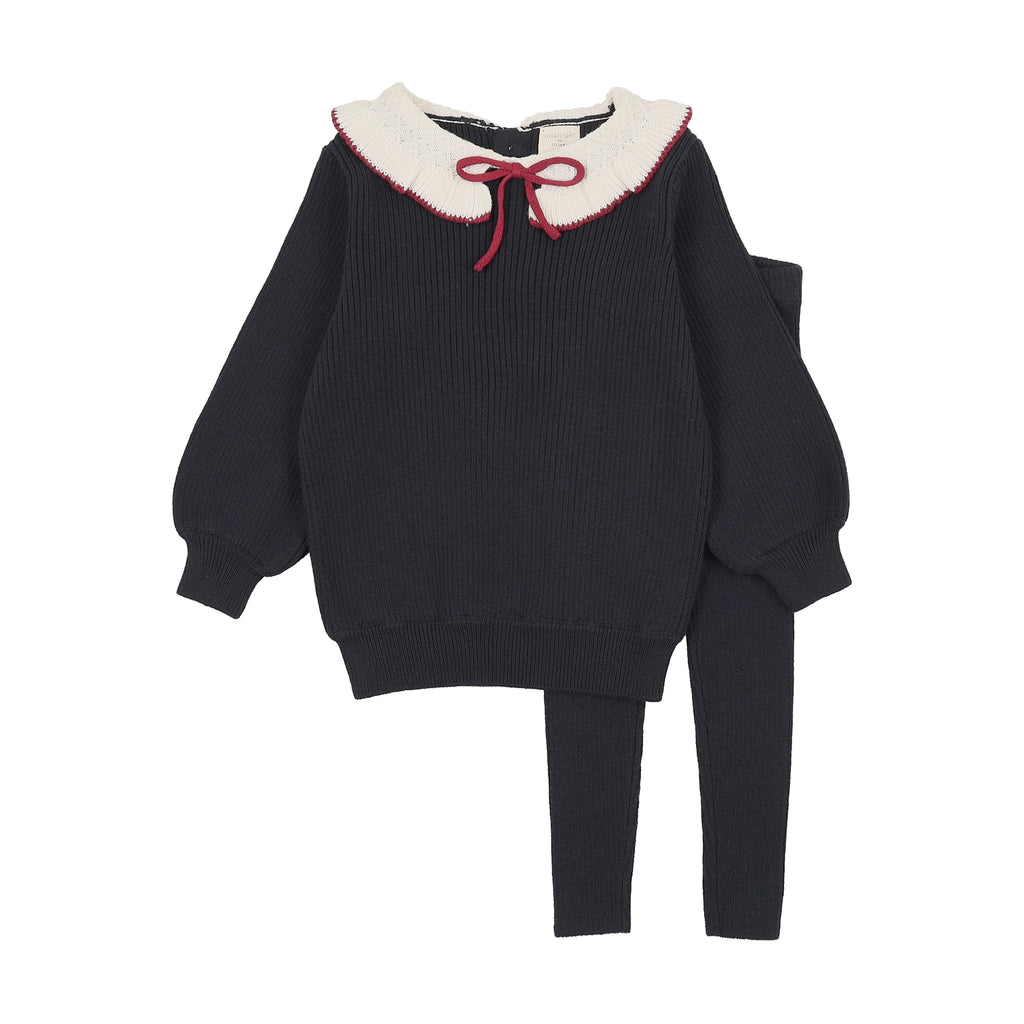 Lil Legs Girls Ruffle Collar Knit Toddler Set - Navy