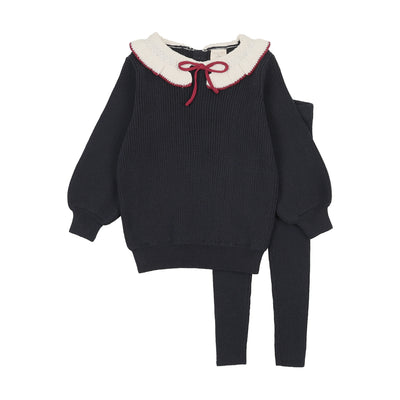 Lil Legs Girls Ruffle Collar Knit Toddler Set - Navy