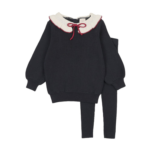 Lil Legs Girls Ruffle Collar Knit Toddler Set - Navy