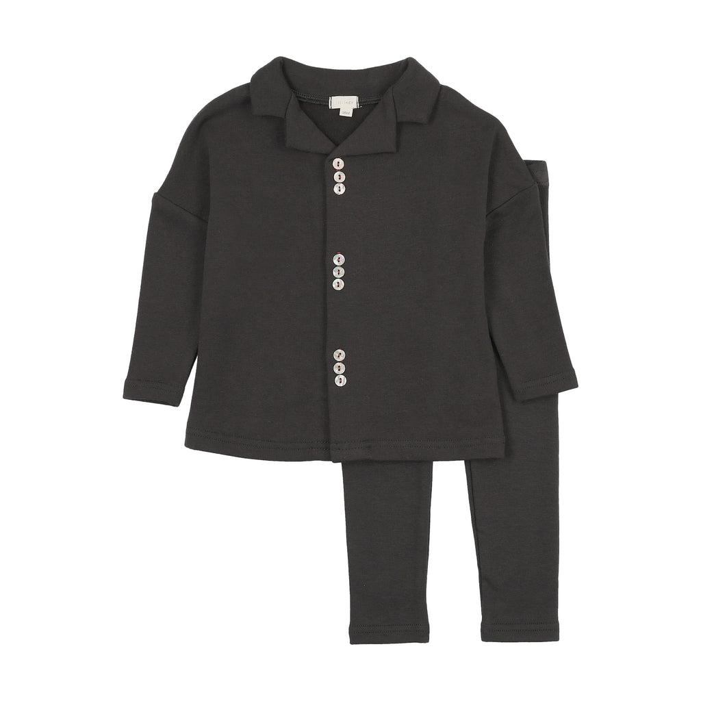 Lil Legs Button Front Lounge Set - Black