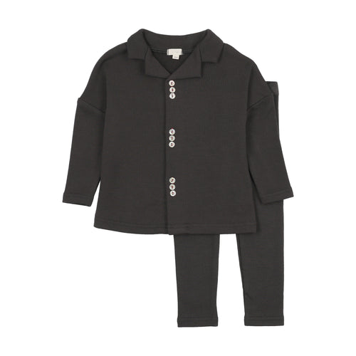 Lil Legs Button Front Lounge Set - Black