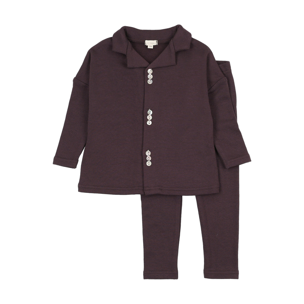 Lil Legs Button Front Lounge Set - Eggplant