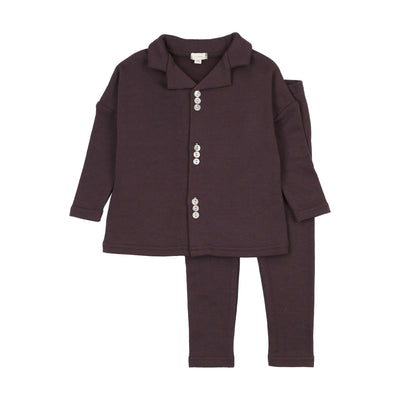 Lil Legs Button Front Lounge Set - Eggplant