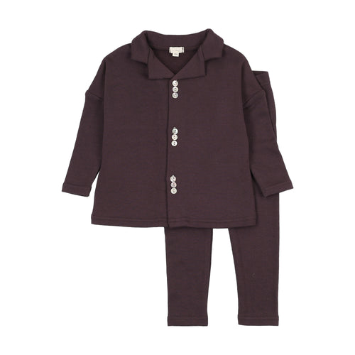 Lil Legs Button Front Lounge Set - Eggplant