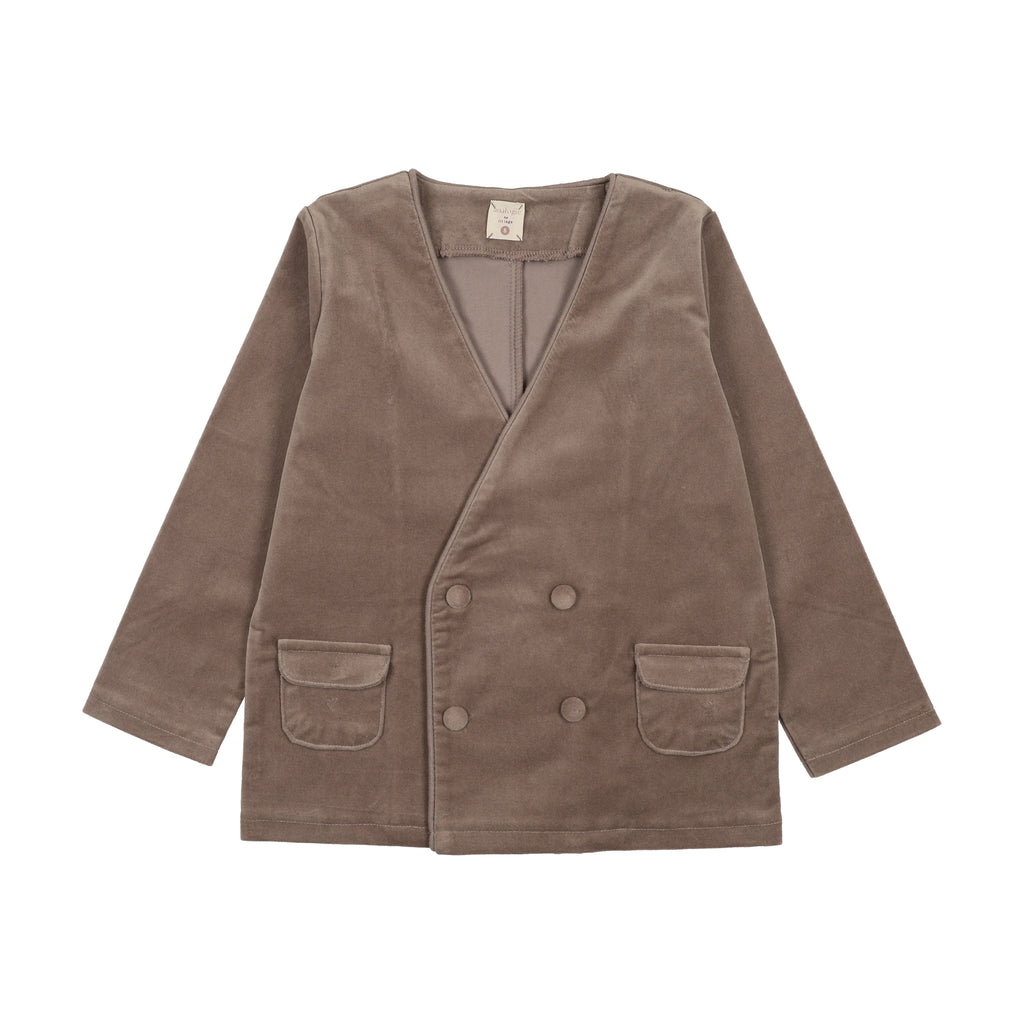 Lil Legs Trim Velvet Blazer - Misty Oat