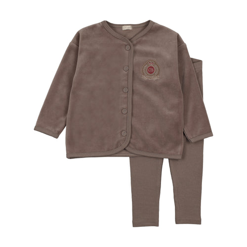 Lil Legs Velour Crest Lounge Set - Misty Oat