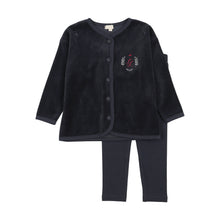 Load image into Gallery viewer, Lil Legs Velour Crest Lounge Set - Navy