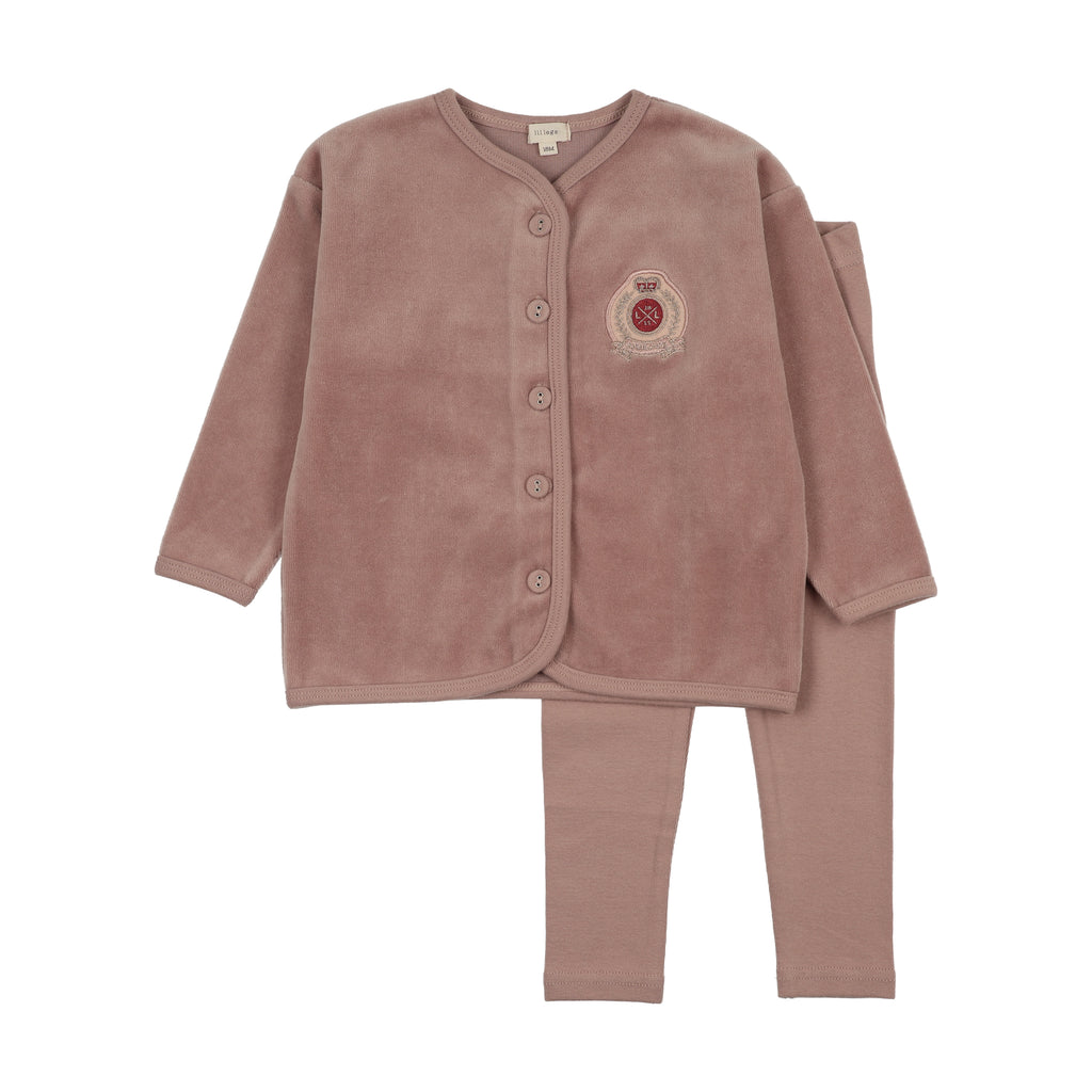 Lil Legs Velour Crest Lounge Set - Dried Rose