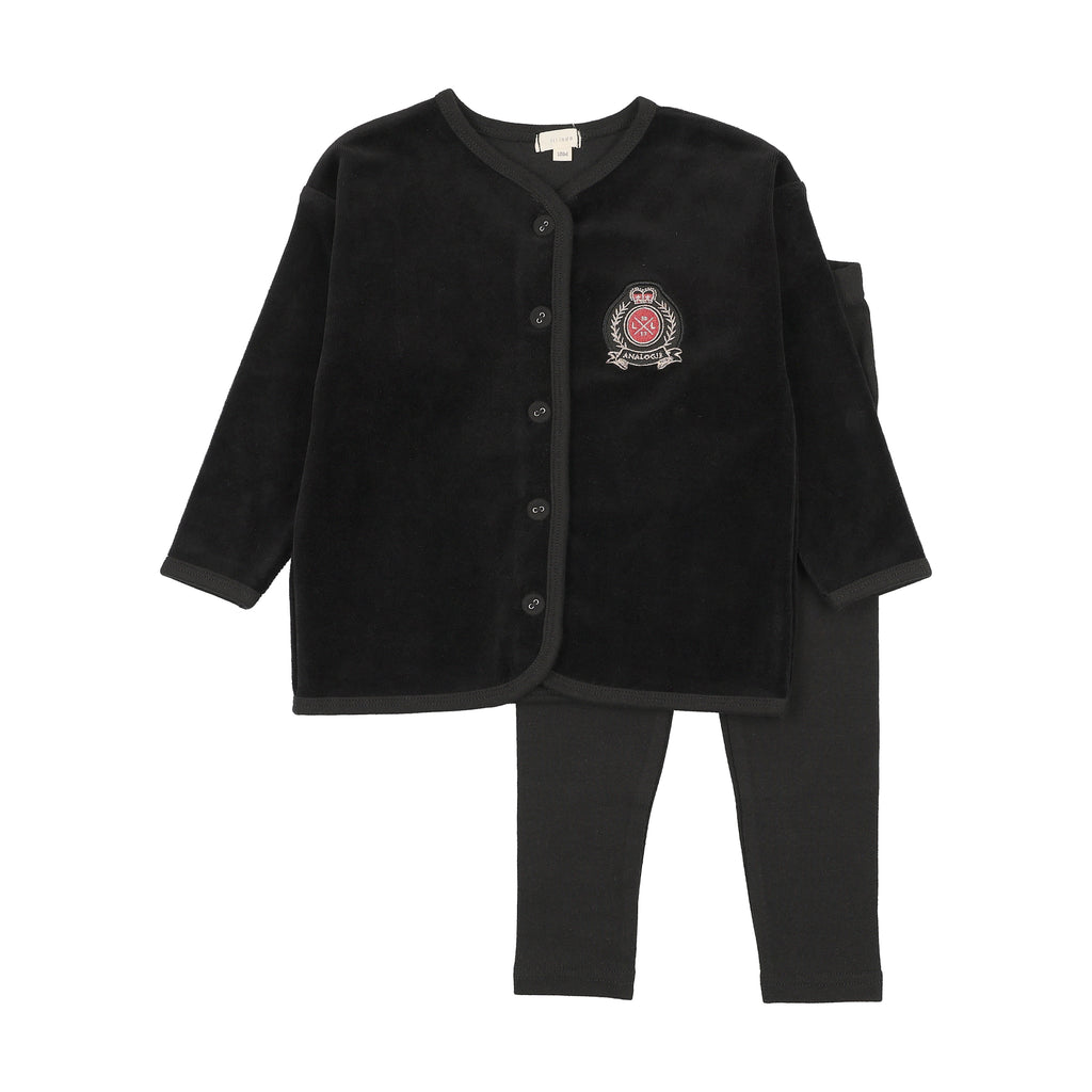Lil Legs Velour Crest Lounge Set - Black
