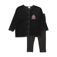 Load image into Gallery viewer, Lil Legs Velour Crest Lounge Set - Black