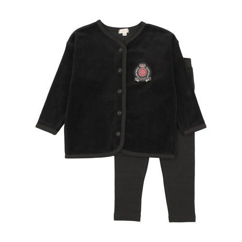 Lil Legs Velour Crest Lounge Set - Black