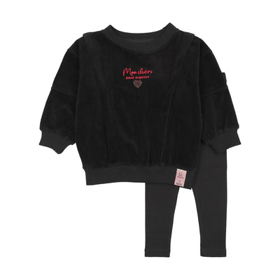 Lil Legs Velour Girls Sweatshirt Set - Black