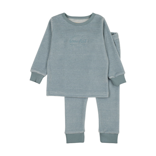 Lil Legs Velour Lounge Set - Blue Stripe