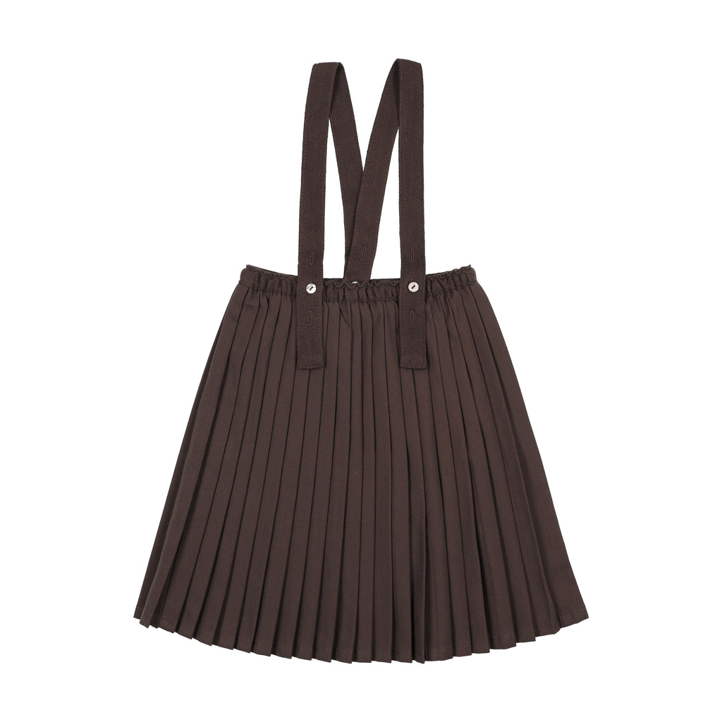 Lil Legs Knife Pleated Suspender Skirt - Chocolate Brown