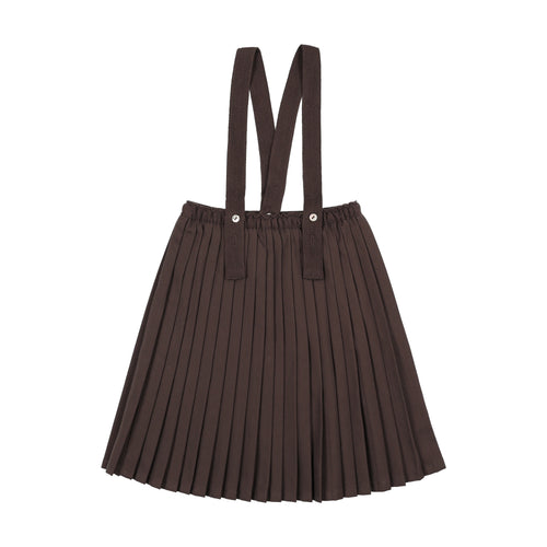 Lil Legs Knife Pleated Suspender Skirt - Chocolate Brown