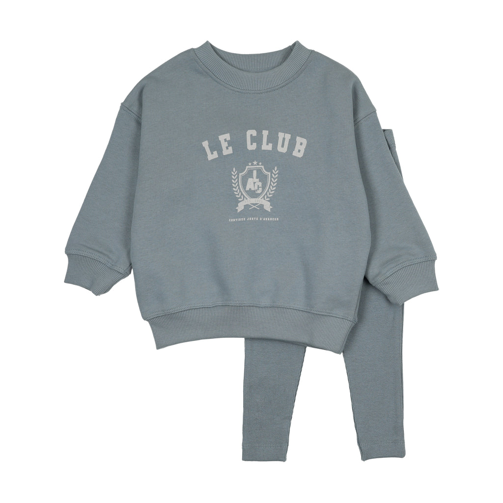 Lil Legs Varsity Crest Boys Sweatshirt Set - Misty Blue