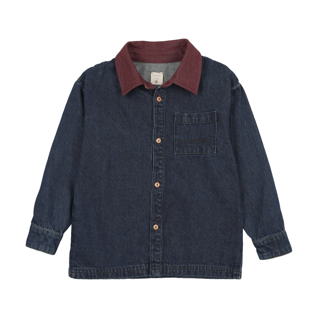 Lil Legs Denim Day Boys Shirt - Denim/Burgundy
