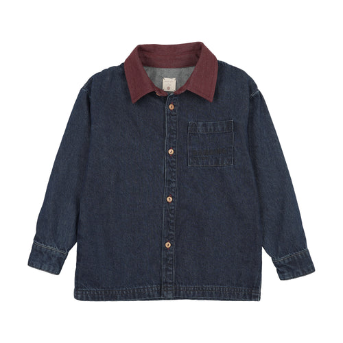 Lil Legs Denim Day Boys Shirt - Denim/Burgundy