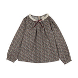 Lil Legs Home Garden Lace Trim Collared Blouse - Oxford Tan Print