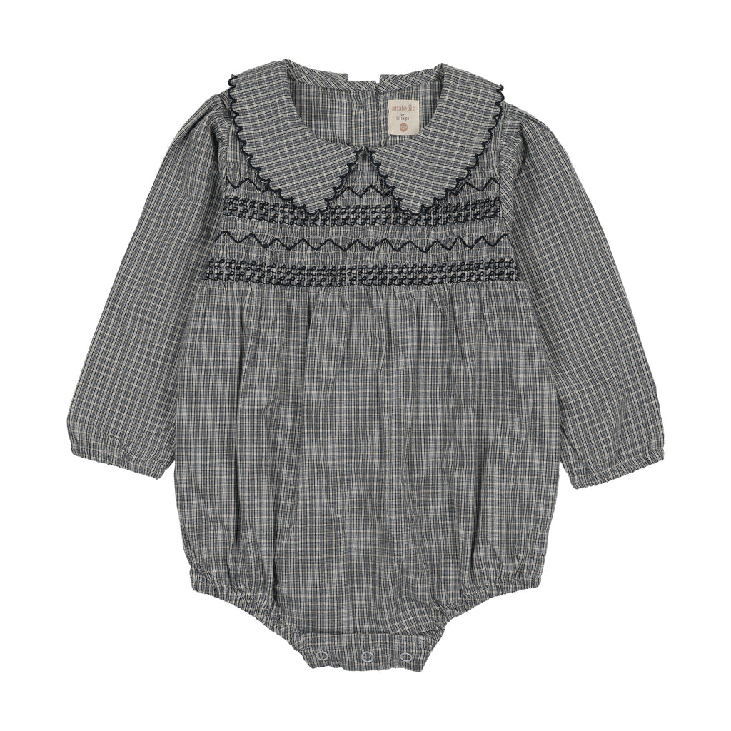 Lil Legs Plaid Edition Girl Romper - Dried Blue Plaid