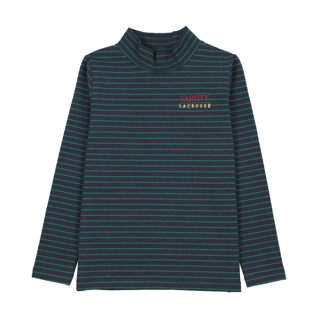 Lil Legs Fan Club Mockneck - Navy/Green Stripe