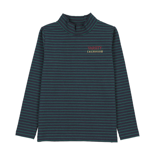 Lil Legs Fan Club Mockneck - Navy/Green Stripe