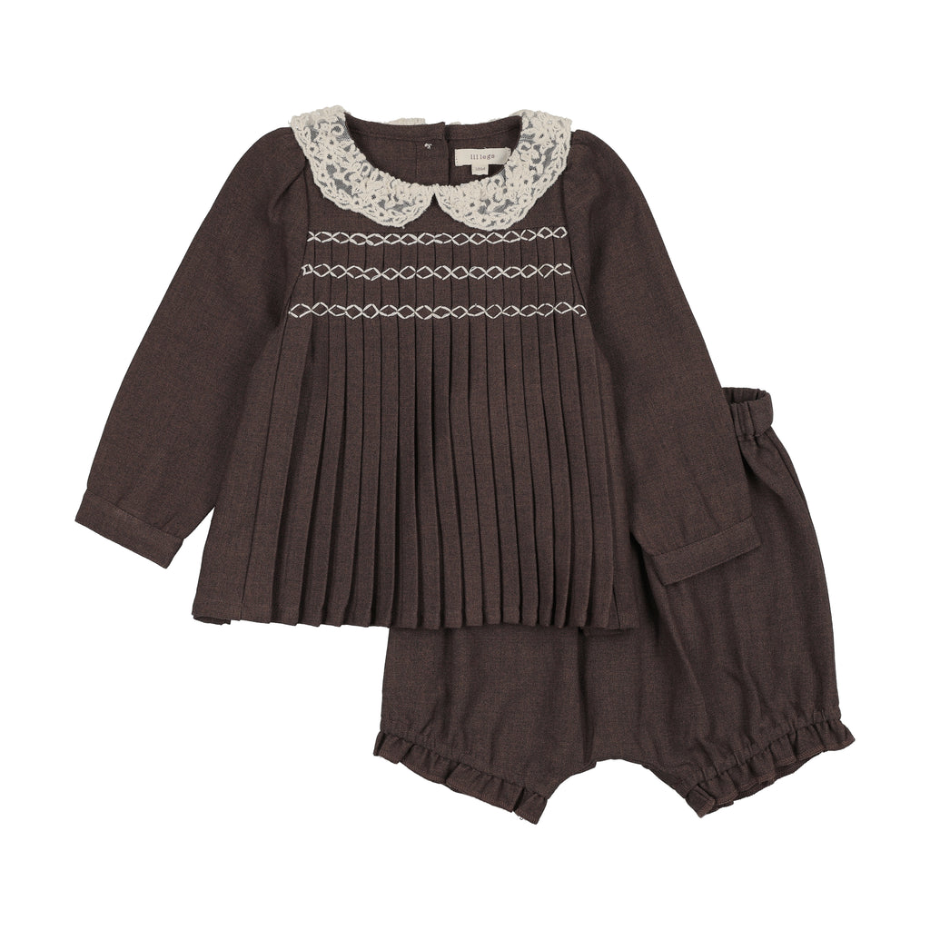 Lil Legs Pleated Girls Set - Misty Oat Heather