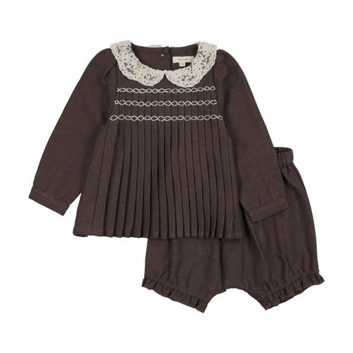 Lil Legs Pleated Girls Set - Misty Oat Heather